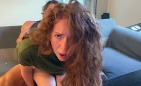 Horny redhead bitch gets her ass and pussy fucked hard by her older brother's best friend. He fucks her so well she begs him not to stop.